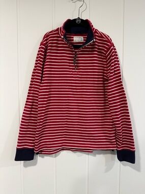 Crewcuts Red & White Striped Half-Zip Pullover with Navy Trim